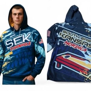 Berserk Colorful blue Kansas Cornhole Rare Graphic Hoodie Sz xL